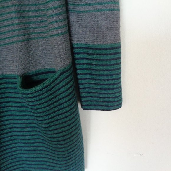 Talbots Merino Wool Blue Striped Open Sweater MP Two Front Pockets - Picture 4 of 6